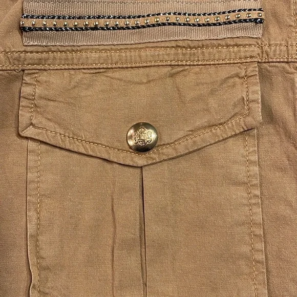 Boho Safari Utility Jacket Embroidered Tan Cotton Shacket Scandi M - Picture 9 of 12